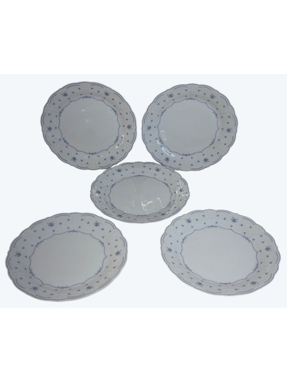 5 Tirshenreuth Bavaria Baronesse Blue Fleur De Lis Bread & Butter Plates Germany
